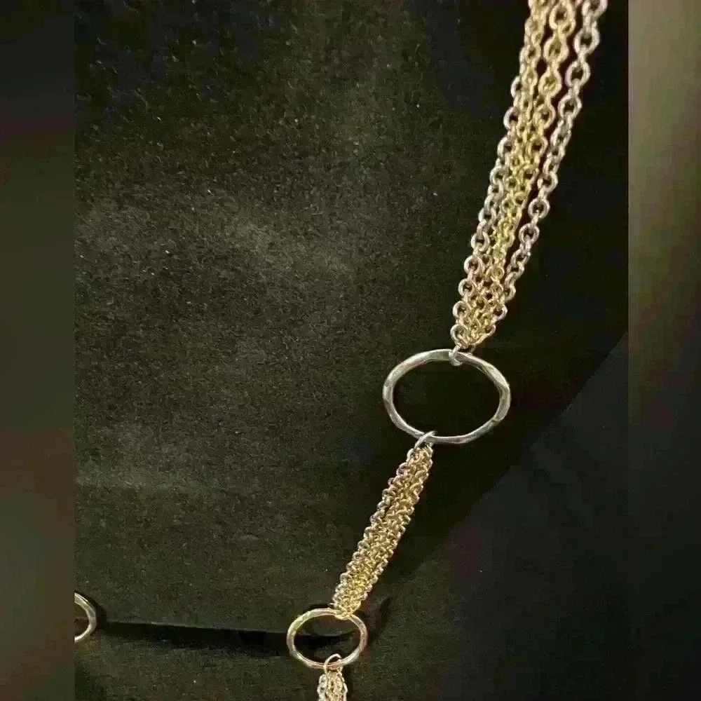 Gold Tone Multi Strand Necklace Circle...